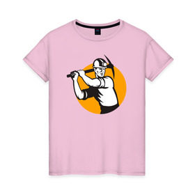 Женская футболка хлопок с принтом Шахтёр в Санкт-Петербурге, 100% хлопок | прямой крой, круглый вырез горловины, длина до линии бедер, слегка спущенное плечо | горное дело | день шахтера | копай добывай | лучший шахтер | уголь | шахта | шахтер