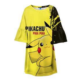 Детское платье 3D с принтом Pikachu Pika Pika в Санкт-Петербурге, 100% полиэстер | прямой силуэт, чуть расширенный к низу. Круглая горловина, на рукавах — воланы | go | pikachu | pokemon | го | пика | пикачу | покемон