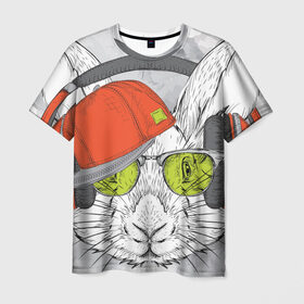 Мужская футболка 3D с принтом Стильный Кролик в Санкт-Петербурге, 100% полиэфир | прямой крой, круглый вырез горловины, длина до линии бедер | dj | music | rnb | животные | клубная | музыка