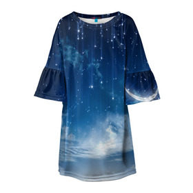 Детское платье 3D с принтом Звездное небо в Санкт-Петербурге, 100% полиэстер | прямой силуэт, чуть расширенный к низу. Круглая горловина, на рукавах — воланы | вселенная | галактика | звезды | небо | ночь