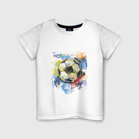 Детская футболка хлопок с принтом Рисованный футбольный мяч в Санкт-Петербурге, 100% хлопок | круглый вырез горловины, полуприлегающий силуэт, длина до линии бедер | Тематика изображения на принте: игра | мяч | разводы | спорт | футбол | футбольный