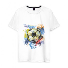Мужская футболка хлопок с принтом Рисованный футбольный мяч в Санкт-Петербурге, 100% хлопок | прямой крой, круглый вырез горловины, длина до линии бедер, слегка спущенное плечо. | игра | мяч | разводы | спорт | футбол | футбольный