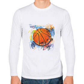 Мужской лонгслив хлопок с принтом Баскетбольный мяч в штрихах в Санкт-Петербурге, 100% хлопок |  | Тематика изображения на принте: баскетбол | стилизация | штрихи
