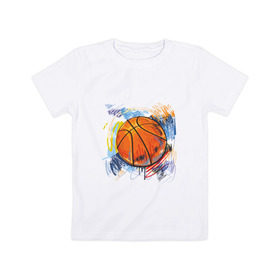 Детская футболка хлопок с принтом Баскетбольный мяч в штрихах в Санкт-Петербурге, 100% хлопок | круглый вырез горловины, полуприлегающий силуэт, длина до линии бедер | Тематика изображения на принте: баскетбол | стилизация | штрихи