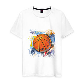 Мужская футболка хлопок с принтом Баскетбольный мяч в штрихах в Санкт-Петербурге, 100% хлопок | прямой крой, круглый вырез горловины, длина до линии бедер, слегка спущенное плечо. | Тематика изображения на принте: баскетбол | стилизация | штрихи