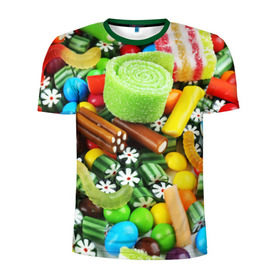 Мужская футболка 3D спортивная с принтом Сладости в Санкт-Петербурге, 100% полиэстер с улучшенными характеристиками | приталенный силуэт, круглая горловина, широкие плечи, сужается к линии бедра | вкуснотища | вкусняшки | глазурь | жевачка | карамель | карамельки | конфетки | конфеты | леденец | мармеладки | сахар | сладости