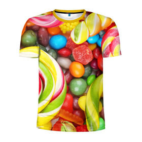 Мужская футболка 3D спортивная с принтом Вкусняшки в Санкт-Петербурге, 100% полиэстер с улучшенными характеристиками | приталенный силуэт, круглая горловина, широкие плечи, сужается к линии бедра | вкуснотища | вкусняшки | глазурь | жевачка | карамель | карамельки | конфетки | конфеты | леденец | мармеладки | сахар | сладости