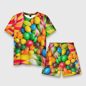 Мужской костюм с шортами 3D с принтом Сладкоежка в Санкт-Петербурге,  |  | вкуснотища | вкусняшки | глазурь | жевачка | карамель | карамельки | конфетки | конфеты | леденец | мармеладки | сахар | сладости