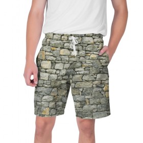 Мужские шорты 3D с принтом Каменная стена в Санкт-Петербурге,  полиэстер 100% | прямой крой, два кармана без застежек по бокам. Мягкая трикотажная резинка на поясе, внутри которой широкие завязки. Длина чуть выше колен | Тематика изображения на принте: 
