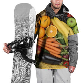 Накидка на куртку 3D с принтом Овощи и фрукты в Санкт-Петербурге, 100% полиэстер |  | апельсин | баклажан | банан | картофель | клубника | кукуруза | морковь | овощи | перец | фрукты | яблоки