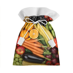 Подарочный 3D мешок с принтом Овощи и фрукты в Санкт-Петербурге, 100% полиэстер | Размер: 29*39 см | апельсин | баклажан | банан | картофель | клубника | кукуруза | морковь | овощи | перец | фрукты | яблоки