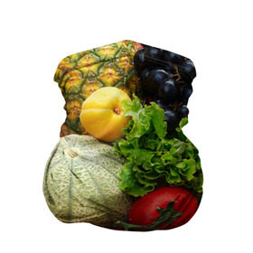 Бандана-труба 3D с принтом Богатый урожай в Санкт-Петербурге, 100% полиэстер, ткань с особыми свойствами — Activecool | плотность 150‒180 г/м2; хорошо тянется, но сохраняет форму | Тематика изображения на принте: апельсин | баклажан | банан | богатый урожай | виноград | горох | еда | кабачок | капуста | картофель | лимон | морковь | овощи | огурец | перец | персик | помидор | слива | сочные плоды | томат | тыква