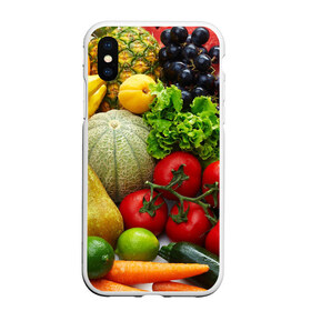 Чехол для iPhone XS Max матовый с принтом Богатый урожай в Санкт-Петербурге, Силикон | Область печати: задняя сторона чехла, без боковых панелей | апельсин | баклажан | банан | богатый урожай | виноград | горох | еда | кабачок | капуста | картофель | лимон | морковь | овощи | огурец | перец | персик | помидор | слива | сочные плоды | томат | тыква