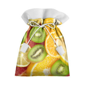 Подарочный 3D мешок с принтом Сочные фрукты в Санкт-Петербурге, 100% полиэстер | Размер: 29*39 см | апельсин | грейпфрут | десерт | дольки | киви | кусочки фруктов | лайм | лимон | разрез | сечение | фреш | фрукты | цитрусовые