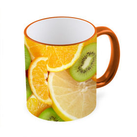 Кружка 3D с принтом Сочные фрукты в Санкт-Петербурге, керамика | ёмкость 330 мл | апельсин | грейпфрут | десерт | дольки | киви | кусочки фруктов | лайм | лимон | разрез | сечение | фреш | фрукты | цитрусовые