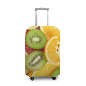 Чехол для чемодана 3D с принтом Сочные фрукты в Санкт-Петербурге, 86% полиэфир, 14% спандекс | двустороннее нанесение принта, прорези для ручек и колес | апельсин | грейпфрут | десерт | дольки | киви | кусочки фруктов | лайм | лимон | разрез | сечение | фреш | фрукты | цитрусовые