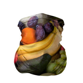 Бандана-труба 3D с принтом Спелые фрукты в Санкт-Петербурге, 100% полиэстер, ткань с особыми свойствами — Activecool | плотность 150‒180 г/м2; хорошо тянется, но сохраняет форму | ананас | арбуз | банан | богатый урожай | виноград | горох | груша | еда | капуста | картофель | лук | морковь | овощи | огурец | перец | персик | слива | сочные плоды | томат | фасоль | фрукты | яблоко