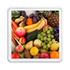 Магнит 55*55 с принтом Спелые фрукты в Санкт-Петербурге, Пластик | Размер: 65*65 мм; Размер печати: 55*55 мм | ананас | арбуз | банан | богатый урожай | виноград | горох | груша | еда | капуста | картофель | лук | морковь | овощи | огурец | перец | персик | слива | сочные плоды | томат | фасоль | фрукты | яблоко