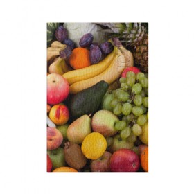 Обложка для паспорта матовая кожа с принтом Спелые фрукты в Санкт-Петербурге, натуральная матовая кожа | размер 19,3 х 13,7 см; прозрачные пластиковые крепления | Тематика изображения на принте: ананас | арбуз | банан | богатый урожай | виноград | горох | груша | еда | капуста | картофель | лук | морковь | овощи | огурец | перец | персик | слива | сочные плоды | томат | фасоль | фрукты | яблоко