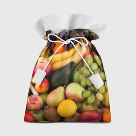 Подарочный 3D мешок с принтом Спелые фрукты в Санкт-Петербурге, 100% полиэстер | Размер: 29*39 см | ананас | арбуз | банан | богатый урожай | виноград | горох | груша | еда | капуста | картофель | лук | морковь | овощи | огурец | перец | персик | слива | сочные плоды | томат | фасоль | фрукты | яблоко