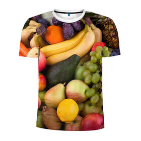 Мужская футболка 3D спортивная с принтом Спелые фрукты в Санкт-Петербурге, 100% полиэстер с улучшенными характеристиками | приталенный силуэт, круглая горловина, широкие плечи, сужается к линии бедра | Тематика изображения на принте: ананас | арбуз | банан | богатый урожай | виноград | горох | груша | еда | капуста | картофель | лук | морковь | овощи | огурец | перец | персик | слива | сочные плоды | томат | фасоль | фрукты | яблоко