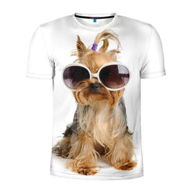 Мужская футболка 3D спортивная с принтом Модница в Санкт-Петербурге, 100% полиэстер с улучшенными характеристиками | приталенный силуэт, круглая горловина, широкие плечи, сужается к линии бедра | Тематика изображения на принте: fashion | животное | красавица | лучший друг | модница | няша | очки | причёска | собака | собачка | щенок | щеночек
