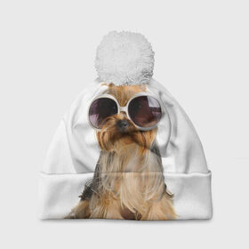 Шапка 3D c помпоном с принтом Модница в Санкт-Петербурге, 100% полиэстер | универсальный размер, печать по всей поверхности изделия | Тематика изображения на принте: fashion | животное | красавица | лучший друг | модница | няша | очки | причёска | собака | собачка | щенок | щеночек