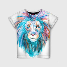 Детская футболка 3D с принтом Живописный лев в Санкт-Петербурге, 100% гипоаллергенный полиэфир | прямой крой, круглый вырез горловины, длина до линии бедер, чуть спущенное плечо, ткань немного тянется | Тематика изображения на принте: lion | грива | дикая кошка | добыча | животное | зверь | искусство | картина | клыки | когти | король джунглей | лев | макет | мясо | набросок | портрет | хищник | царь зверей | эскиз