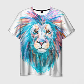 Мужская футболка 3D с принтом Живописный лев в Санкт-Петербурге, 100% полиэфир | прямой крой, круглый вырез горловины, длина до линии бедер | lion | грива | дикая кошка | добыча | животное | зверь | искусство | картина | клыки | когти | король джунглей | лев | макет | мясо | набросок | портрет | хищник | царь зверей | эскиз