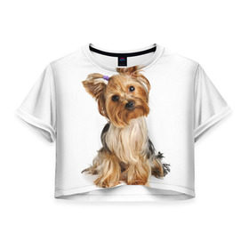Женская футболка 3D укороченная с принтом Красотка в Санкт-Петербурге, 100% полиэстер | круглая горловина, длина футболки до линии талии, рукава с отворотами | fashion | животное | красавица | лучший друг | модница | няша | причёска | собака | собачка | щенок | щеночек
