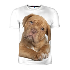 Мужская футболка 3D спортивная с принтом Грустный щенок в Санкт-Петербурге, 100% полиэстер с улучшенными характеристиками | приталенный силуэт, круглая горловина, широкие плечи, сужается к линии бедра | животное | лучший друг | милаха | няша | собака | собачка | щенок | щеночек