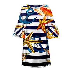 Детское платье 3D с принтом Моряк в Санкт-Петербурге, 100% полиэстер | прямой силуэт, чуть расширенный к низу. Круглая горловина, на рукавах — воланы | звезда | полосы | ракушки | якорь