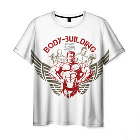 Мужская футболка 3D с принтом Body-building в Санкт-Петербурге, 100% полиэфир | прямой крой, круглый вырез горловины, длина до линии бедер | gym | power | бодибилдинг | культуризм | сила | спорт | фитнес | штанга