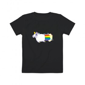 Детская футболка хлопок с принтом Радужный Единорожек в Санкт-Петербурге, 100% хлопок | круглый вырез горловины, полуприлегающий силуэт, длина до линии бедер | единорог | лошадь | радуга