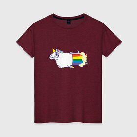 Женская футболка хлопок с принтом Радужный Единорожек в Санкт-Петербурге, 100% хлопок | прямой крой, круглый вырез горловины, длина до линии бедер, слегка спущенное плечо | единорог | лошадь | радуга