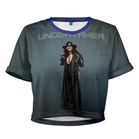 Женская футболка 3D укороченная с принтом Undertaker WWE в Санкт-Петербурге, 100% полиэстер | круглая горловина, длина футболки до линии талии, рукава с отворотами | undertaker | wwe | рестлинг | спорт