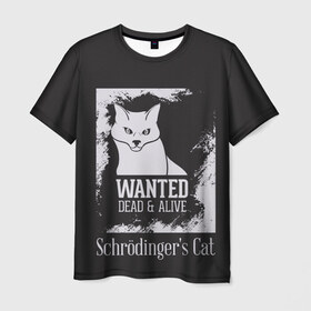 Мужская футболка 3D с принтом Wanted Cat в Санкт-Петербурге, 100% полиэфир | прямой крой, круглый вырез горловины, длина до линии бедер | белое | котик | кошка | надписи | новинки | прикольные | рисунок | черное