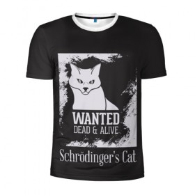 Мужская футболка 3D спортивная с принтом Wanted Cat в Санкт-Петербурге, 100% полиэстер с улучшенными характеристиками | приталенный силуэт, круглая горловина, широкие плечи, сужается к линии бедра | белое | котик | кошка | надписи | новинки | прикольные | рисунок | черное