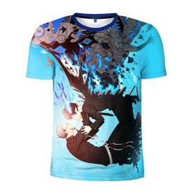 Мужская футболка 3D спортивная с принтом Blue Exorcist в Санкт-Петербурге, 100% полиэстер с улучшенными характеристиками | приталенный силуэт, круглая горловина, широкие плечи, сужается к линии бедра | anime | ao no exorcist | экзорцист