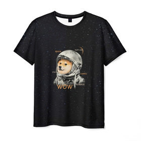 Мужская футболка 3D с принтом Doge в Санкт-Петербурге, 100% полиэфир | прямой крой, круглый вырез горловины, длина до линии бедер | Тематика изображения на принте: dog | doge | mem | memes | space | wow | доге | космос | мемы | собака