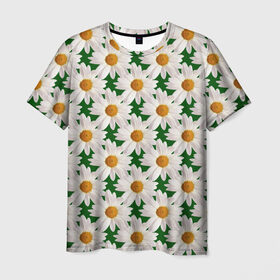 Мужская футболка 3D с принтом Ромашки в Санкт-Петербурге, 100% полиэфир | прямой крой, круглый вырез горловины, длина до линии бедер | Тематика изображения на принте: лето | природа | цветы