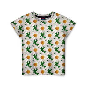 Детская футболка 3D с принтом Ромашки в Санкт-Петербурге, 100% гипоаллергенный полиэфир | прямой крой, круглый вырез горловины, длина до линии бедер, чуть спущенное плечо, ткань немного тянется | лето | природа | цветы