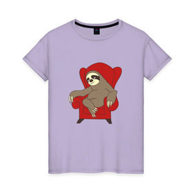 Женская футболка хлопок с принтом Ленивец в Санкт-Петербурге, 100% хлопок | прямой крой, круглый вырез горловины, длина до линии бедер, слегка спущенное плечо | крутой | ленивец | лень