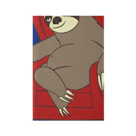 Обложка для паспорта матовая кожа с принтом Ленивец в Санкт-Петербурге, натуральная матовая кожа | размер 19,3 х 13,7 см; прозрачные пластиковые крепления | Тематика изображения на принте: крутой | ленивец | лень