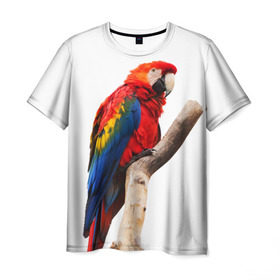 Мужская футболка 3D с принтом Попугай в Санкт-Петербурге, 100% полиэфир | прямой крой, круглый вырез горловины, длина до линии бедер | 