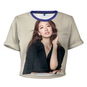 Женская футболка 3D укороченная с принтом Song Hye Kyo в Санкт-Петербурге, 100% полиэстер | круглая горловина, длина футболки до линии талии, рукава с отворотами | дорама