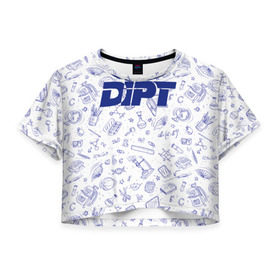 Женская футболка 3D укороченная с принтом DIPT в Санкт-Петербурге, 100% полиэстер | круглая горловина, длина футболки до линии талии, рукава с отворотами | 