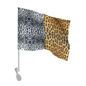 Флаг для автомобиля с принтом Леопард/Снежный Барс в Санкт-Петербурге, 100% полиэстер | Размер: 30*21 см | textures | барс | животное | леопард | пятна | снежный | текстура | чёрное с белым