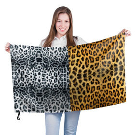 Флаг 3D с принтом Леопард/Снежный Барс в Санкт-Петербурге, 100% полиэстер | плотность ткани — 95 г/м2, размер — 67 х 109 см. Принт наносится с одной стороны | textures | барс | животное | леопард | пятна | снежный | текстура | чёрное с белым