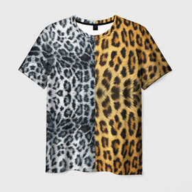 Мужская футболка 3D с принтом Леопард/Снежный Барс в Санкт-Петербурге, 100% полиэфир | прямой крой, круглый вырез горловины, длина до линии бедер | textures | барс | животное | леопард | пятна | снежный | текстура | чёрное с белым